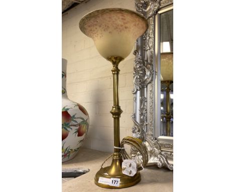 BRASS TABLE LAMP WITH PAT-DE-VERRE SHADE 1930S FRENCH