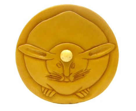 Japanese Meiji ivory Manju-Netsuke carved with a Lunar Hare, with signature, D6cm Provenance: private collection  Condition R