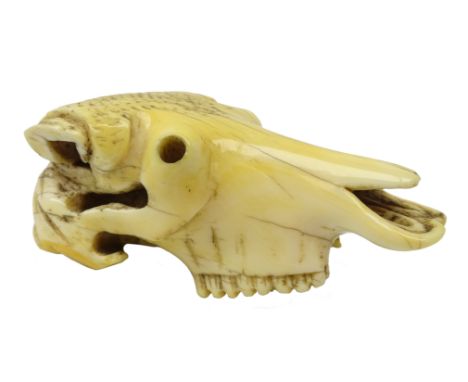 Japanese Meiji ivory carved Cattle Skull Netsuke, L8cm Provenance: private collection Condition Report Click here for further