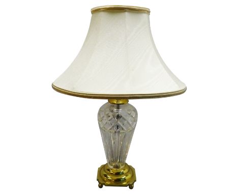 Waterford crystal 'Belline' pattern table lamp on polished brass base with shade, H44cm including shade Condition Report Clic