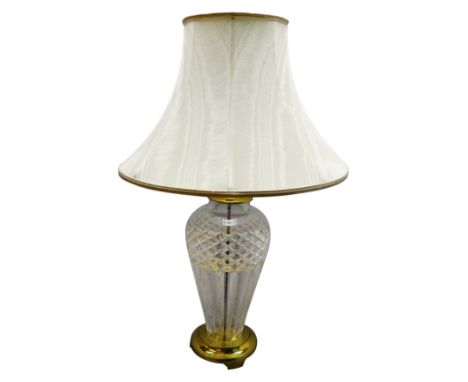 Waterford crystal 'Belline' pattern table lamp on polished brass base with shade, H72cm including shade Condition Report Clic