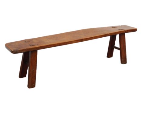 19th century country elm plank bench on four chamfered split tennon supports, L170cm, H45cm Condition Report Click here for f