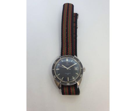 A gentleman's Omega Seamaster 120 Wristwatch the black dial with hourly baton markers, minute track, sweep seconds hand, rota