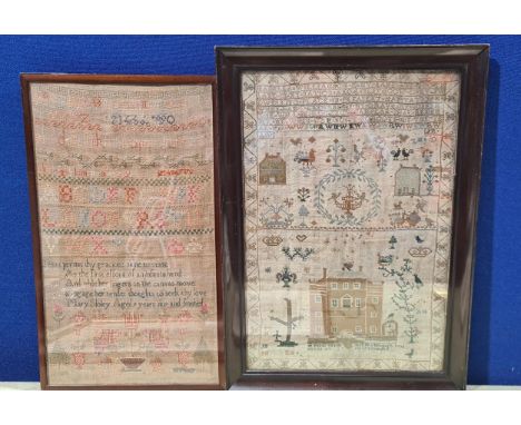 An early 19th century needlework Sampler with large country house, by Isabella Williams, 1809, verse, birds and other figures