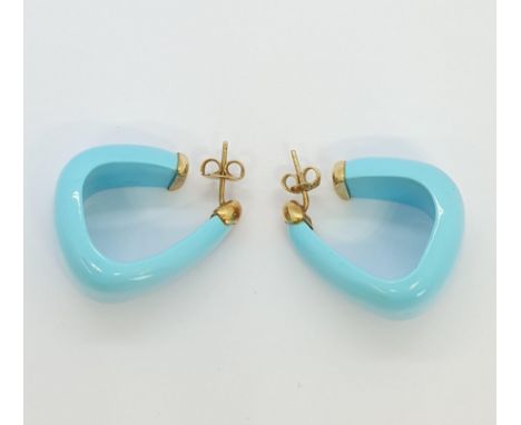 A pair of turquoise coloured Vintage Resin Earrings mounted on yellow gold fittings and posts, no hallmarks, acid test on pos