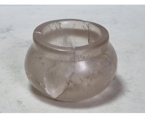 An Ancient Roman/Egyptian? Rock Crystal Bowl, A/F - Cracked, 2"High x 3"Diam.