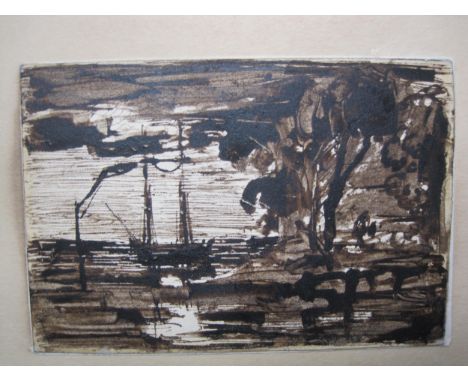 ATTRIBUTED TO THOMAS CHURCHYARD (1798-1865). Sketch at Eventide with Ship, pen and ink, 2 3/4 x 4 in; together with another p