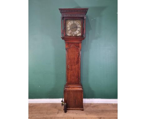 A Georgian Longcase Clock with 11 inch square brass dial, cherub spandrels, silvered chapter ring inscribed R Bagnall, at Tal