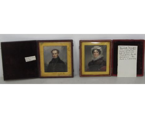 ENGLISH SCHOOL  CIRCA 1835. Portrait miniature  of Samuel H.Thompson (1807-1892); and Portrait miniature of his wife Marina T