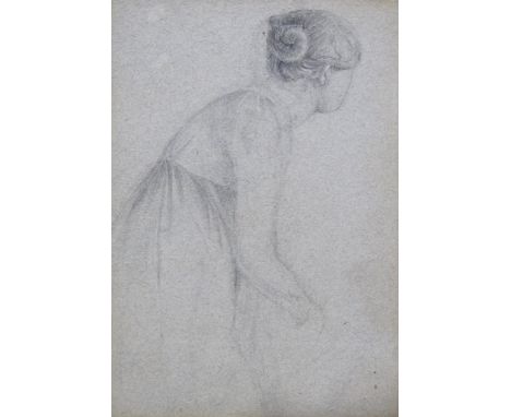 FRENCH SCHOOL, 19th CENTURY. Portrait sketch of a Girl, pencil on paper laid down on backing card, bears a printed label atta