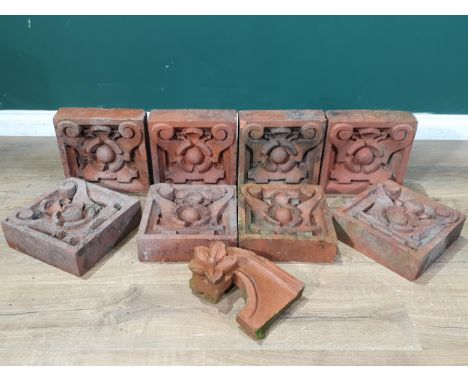 Eight late 19th Century Ruabon "Brick and Terracotta Co" terracotta Plaquettes, with stylised flower decoration, each with im