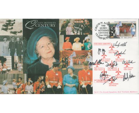 Rare 9 Red Arrow Pilots Signed The Queen Mothers Century First Day Cover. 119 of 225 Covers Issued. 80p St Helena Stamp With 