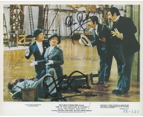 One of our Dinosaurs is Missing, a 10x8 film photo. Signed by five actors: Peter Ustinov who played Hnup Wan, Joan Sims as Em
