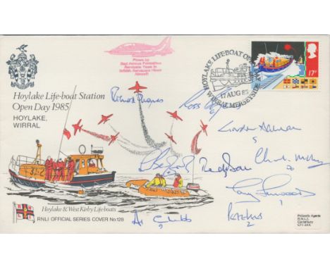 9 Red Arrow Pilots Signed Hoylake Lifeboat Station Open Day 1985. RNLI Official Series Cover No128. 17p British Stamp with 17