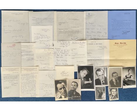 Music signature collection of letters and cards, some with original mailing envelopes and photos. A total of 15 stars which i