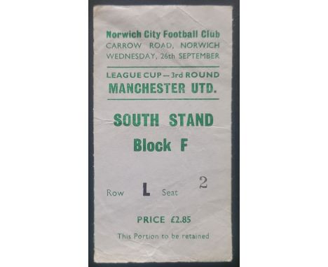 1979-80 NORWICH CITY V MANCHESTER UNITED LEAGUE CUP TICKET
Slight fold
Ref DER