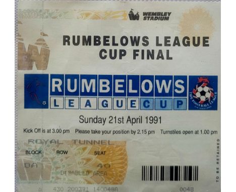 1991 SHEFFIELD WEDNESDAY V MANCHESTER UNITED LEAGUE CUP FINAL TICKET
Very slight fold
Ref DER