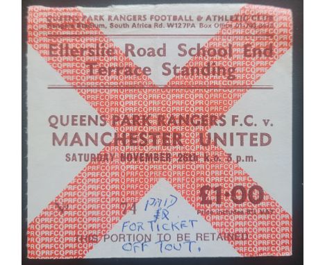 1977-78 QUEENS PARK RANGERS V MANCHESTER UNITED TICKET
Note on ticket
Ref DER