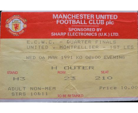 1990-91 MANCHESTER UNITED V MONTPELLIER ECWC TICKET
Folds
Ref DER