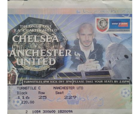 2000 FA CHARITY SHIELD CHELSEA V MANCHESTER UNITED&nbsp;TICKET
Slight fold &amp; small nick on top edge
Ref DER