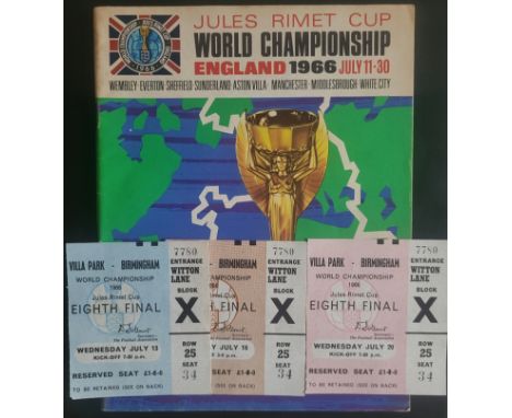 1966 WORLD CUP TOURNAMENT PROGRAMME &amp; TICKETS
Tickets for the 3 games played at Villa Park, Spain v Argentina, West Germa