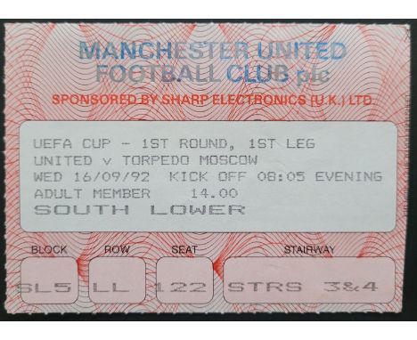 1992-93 MANCHESTER UNITED V TORPEDO MOSCOW UEFA CUP TICKET
Good condition
Ref DER