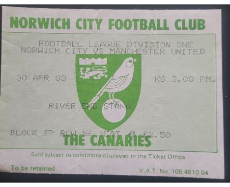 1982-83 NORWICH CITY V MANCHESTER UNITED TICKET
Slight folds
Ref DER