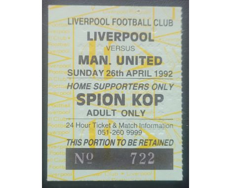 1991-92 LIVERPOOL V MANCHESTER UNITED TICKET
Staple holes
Ref DER