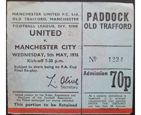 1975-76 MANCHESTER UNITED V MANCHESTER CITY TICKET
Score Noted
Ref DER