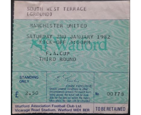 1981-82 WATFORD V MANCHESTER UNITED FA CUP 3RD ROUND TICKET
Very slight fold
Ref DER