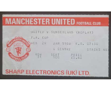 1985-86 MANCHESTER UNITED V SUNDERLAND FA CUP 4TH ROUND REPLAY TICKET
Slight fold
Ref DER