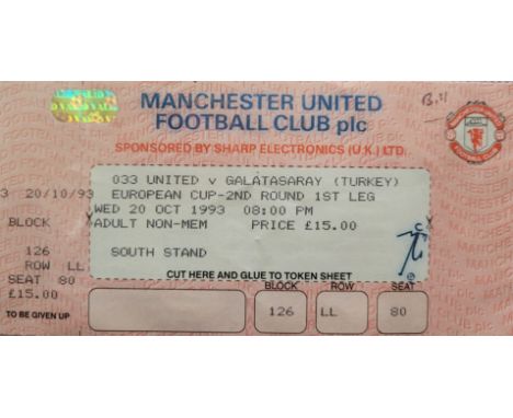 1993-94 MANCHESTER UNITED V GALATASARAY EUROPEAN CUP UNUSED TICKET
Good condition
Ref DER