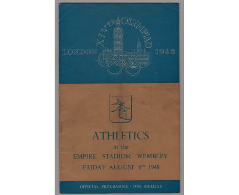 ATHLETICS - 1948 LONDON OLYMPICS PROGRAMME FRIDAY 6TH AUGUST
Slight age-related wear.
Ref. T.