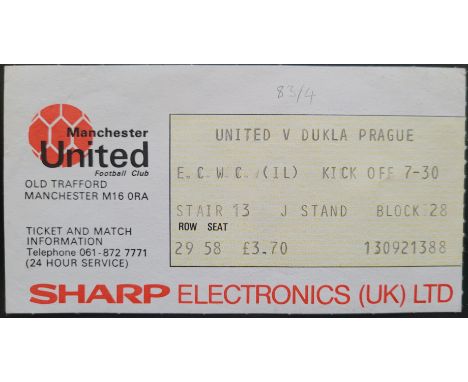 1983-84 MANCHESTER UNITED V DUCKLA PRAGUE ECWC TICKET
Good condition with very slight fold &amp; season noted in pencil
Ref D