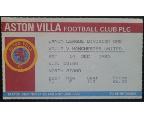 1985-86 ASTON VILLA V MANCHESTER UNITED TICKET
Ref DER
