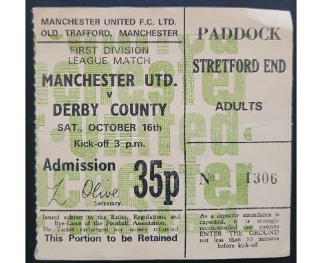 1971-72 MANCHESTER UNITED V DERBY COUNTY TICKET
Slight folds&nbsp;
Ref DER