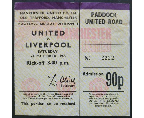 1977-78 MANCHESTER UNITED V LIVERPOOL TICKET
Folds
Ref DER