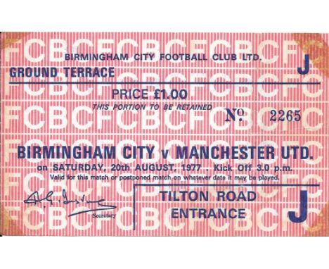 1977-78 BIRMINGHAM CITY V MANCHESTER UNITED TICKET
Tape marks on corners
Ref SM
