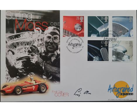 MOTOR RACING STIRLING MOSS AUTOGRAPHED FIRST DAY POSTAL COVER
Ref BF