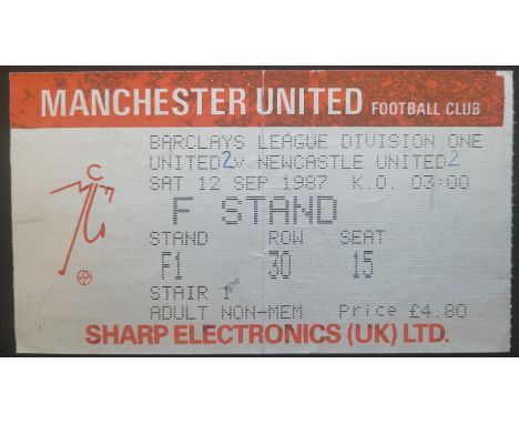 1987-88 MANCHESTER UNITED V NEWCASTLE UNITED TICKET
Slight fold &amp; score noted
Ref DER