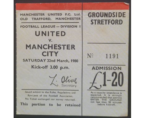 1979-80 MANCHESTER UNITED V MANCHESTER CITY TICKET
Ref DER