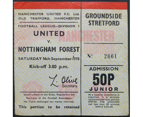 1978-79 MANCHESTER UNITED V NOTTINGHAM FOREST TICKET
Folds &amp; small tear
Ref DER