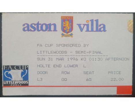 1995-96 FA CUP SEMI-FINAL MANCHESTER UNITED V CHELSEA TICKET
Played at Villa Park
Slight fold
Ref DER