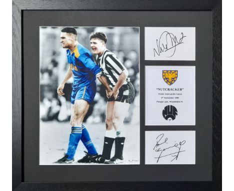 PAUL GASCOIGNE &amp; VINNIE JONES ICONIC AUTOGRAPHED &amp; FRAMED DISPLAY
Paul "Gazza" Gascoigne and Vinnie Jones dual signed