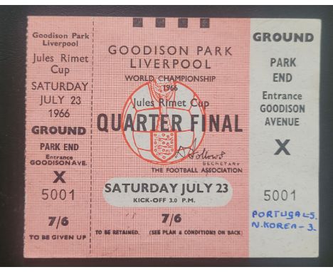 1966 WORLD CUP PORTUGAL V NORTH KOREA UNUSED COMPLETE TICKET
Good condition except for teams &amp; score noted
Ref BF