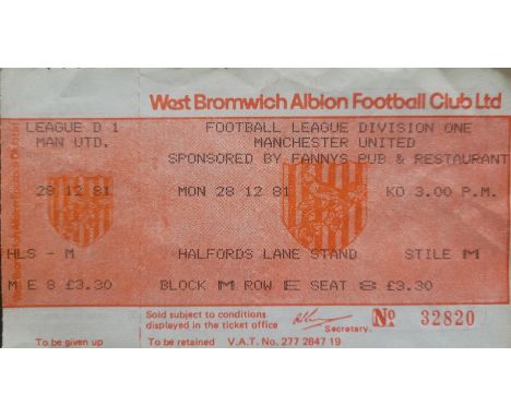 1981-82 WEST BROMWICH ALBION V MANCHESTER UNITED UNUSED TICKET
Very slight fold
Ref DER