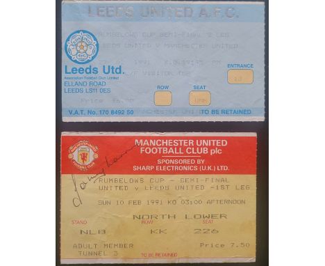 1990-91 LEAGUE CUP SEMI-FINAL MANCHESTER UNITED V LEEDS UNITED TICKET'S FOR BOTH LEGS
Man Utd Ticket autographed with slight 
