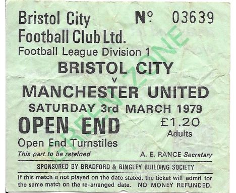 1978-79 BRISTOL CITY V MANCHESTER UNITED TICKET
Folds
Ref SM