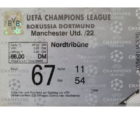 1996-97 BORUSSIA DORTMUND V MANCHESTER UNITED&nbsp; CHAMPIONS LEAGUE SEMI-FINAL TICKET
Good condition, clipped on corner on e