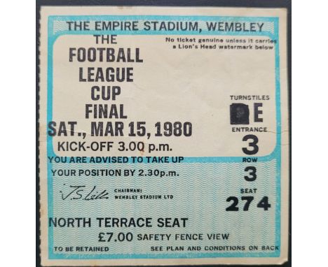 1980 LEAGUE CUP FINAL NOTTINGHAM FOREST V WOLVERHAMPTON WANDERERS TICKET&nbsp;
Slight fold &amp; slight marks
Ref K